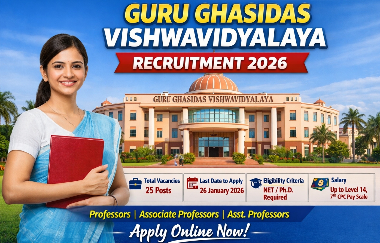 Guru Ghasidas Vishwavidyalaya Recruitment 2026 Apply Online, 32 Faculty Posts, Last Date