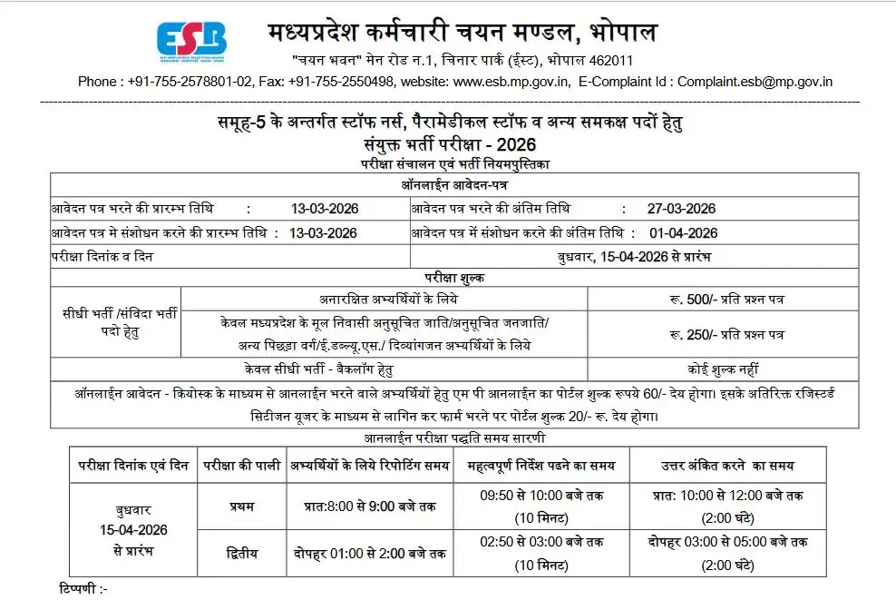 MPESB Group 5 Recruitment 2026 Notification