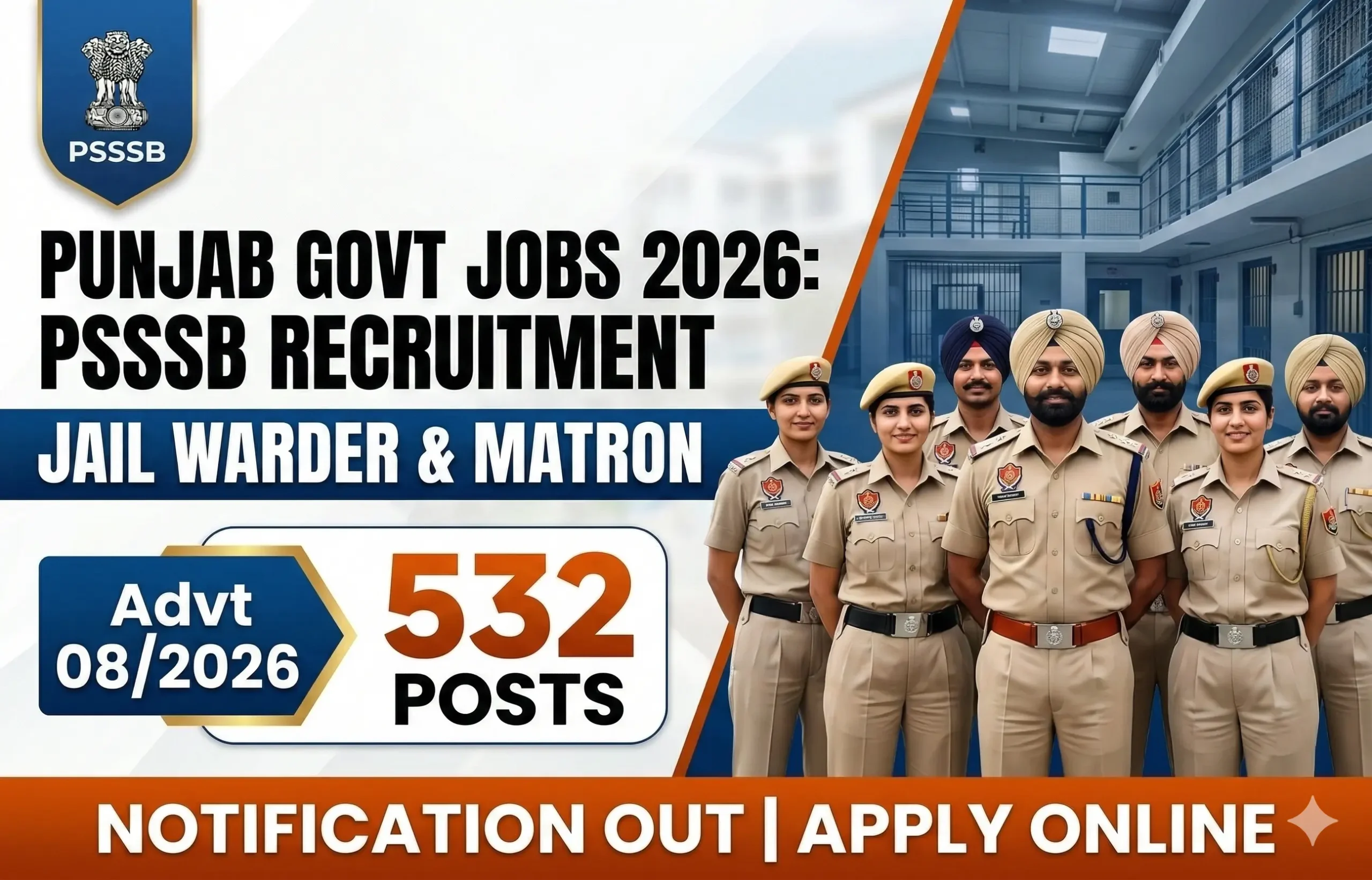 PSSSB Punjab Jail Warder and Matron Recruitment